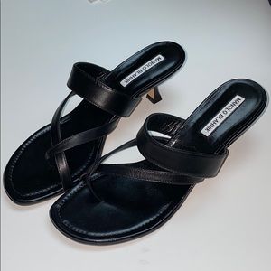 Manolo Blahnik Strappy Black Leather Heel